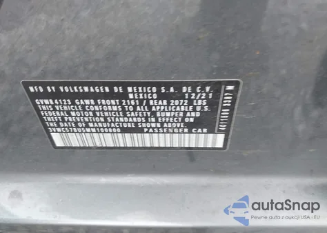 2021 Volkswagen Jetta 1.4T R-Line/1.4T S/1.4T Se из США, поврежденный, VIN 3VWC57BU5MM100800